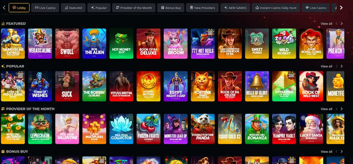 Výherní automaty v InstaCasino – přehled herního lobby se sloty od NetEnt a Play'n GO